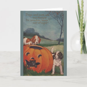 Tarjeta de saludo de Halloween para perros y gatos