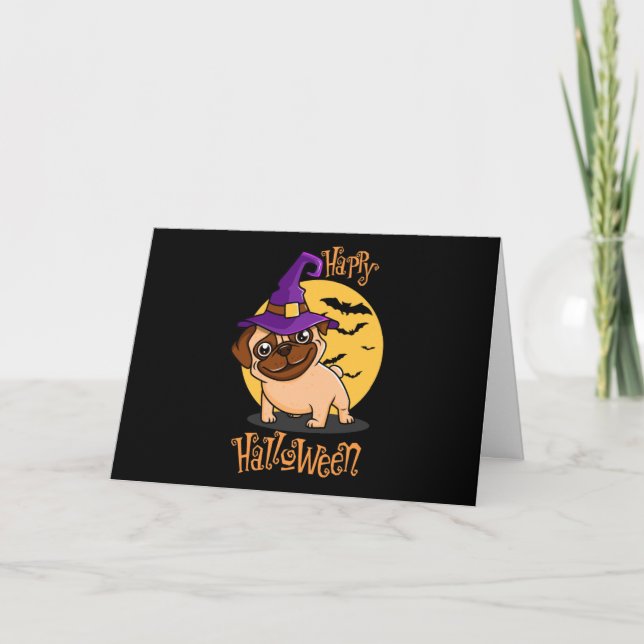 Tarjeta de saludo de Halloween Puggy (en blanco) (Anverso)