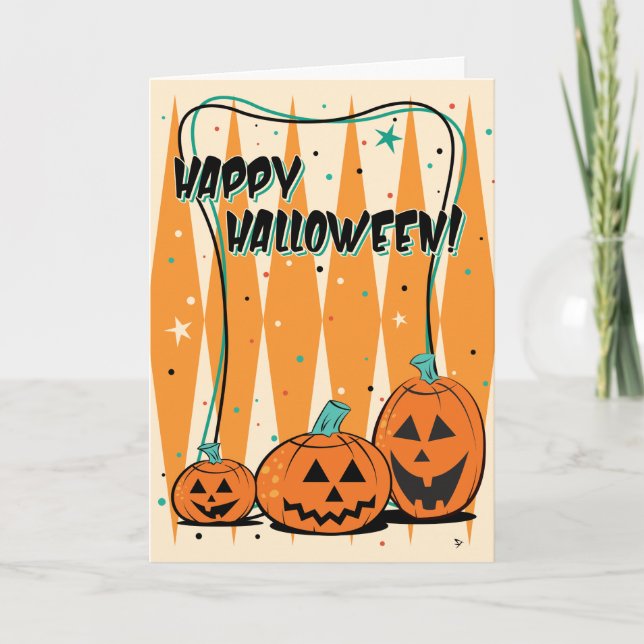 Tarjeta de saludo de Halloween Retro Jack-O-Lanter (Anverso)