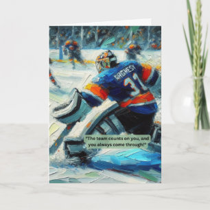 Tarjeta de saludo de hockey Goalie última línea de