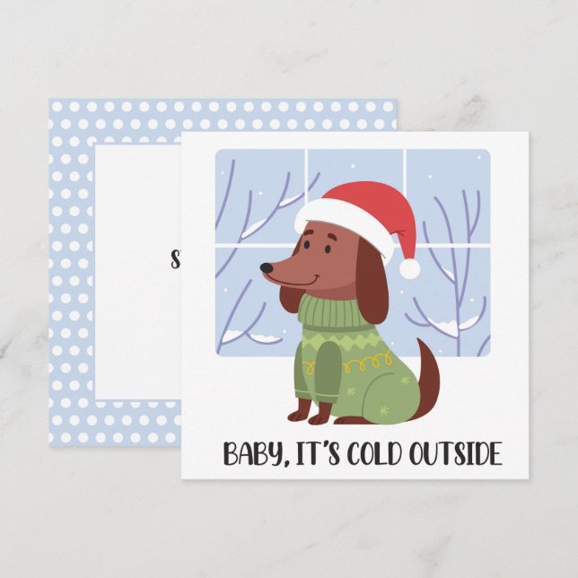Tarjeta de saludo de invierno para Dachshund (Anverso / Reverso)