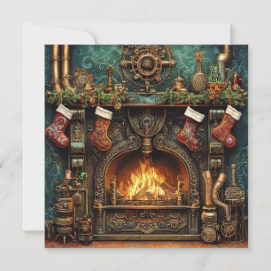 Tarjeta de saludo de la chimenea Steampunk para na