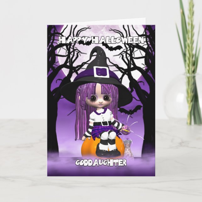 Tarjeta de saludo de la diosa cute Witch Halloween (Anverso)