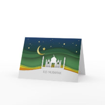 Tarjeta de saludo de la moderna mezquita de papel