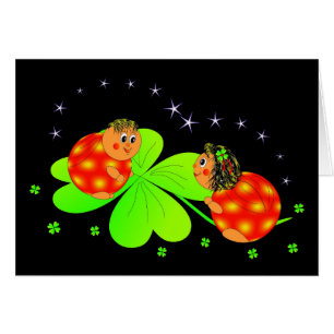 tarjeta de saludo de ladybugs y clovers