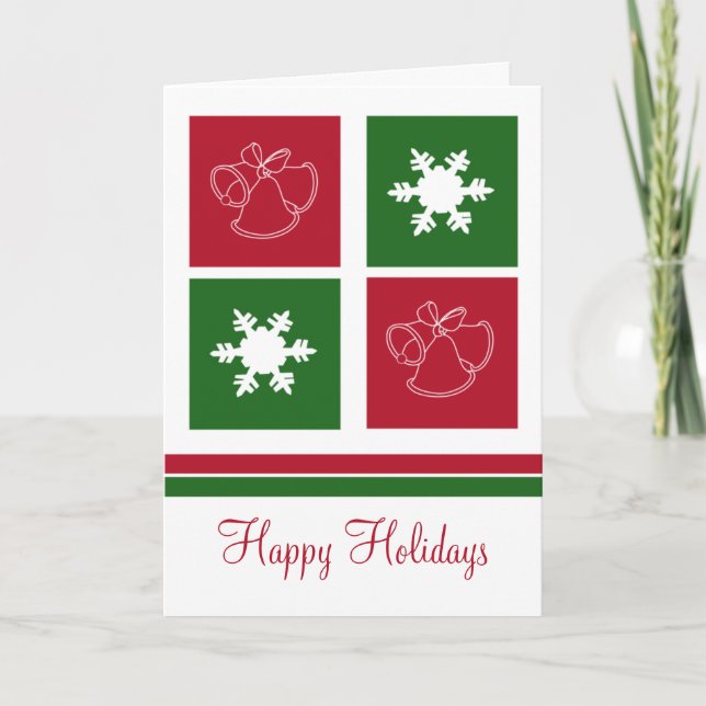 Tarjeta de saludo de las campanas y copas de nieve (Anverso)