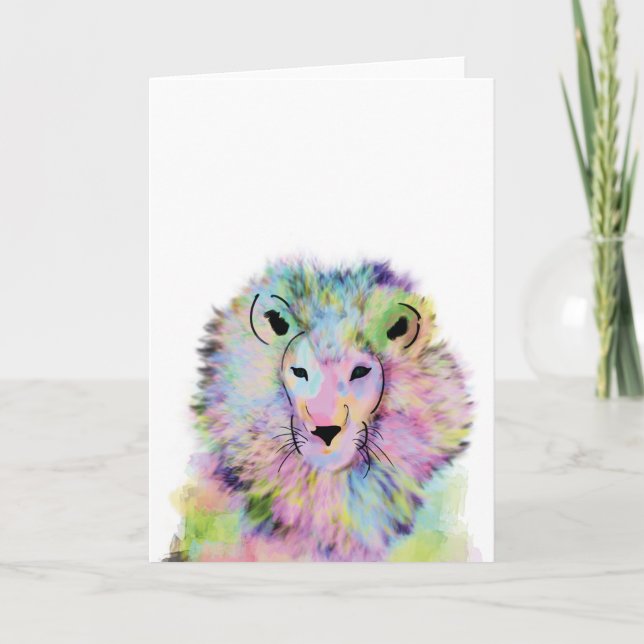 Tarjeta de saludo de León Cute Watercolor (Anverso)