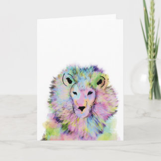 Tarjeta de saludo de León Cute Watercolor
