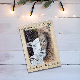 Tarjeta de saludo de León y Cordero con foto famil