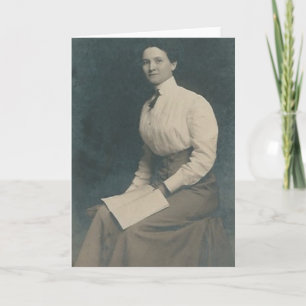 tarjeta de saludo de libro de lectura de dama