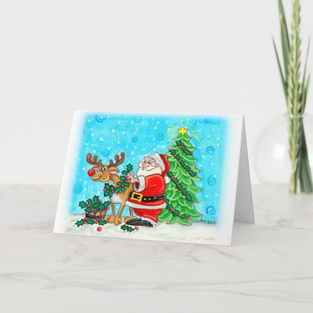 Tarjeta de saludo de los Navidades de decoración d (Anverso)