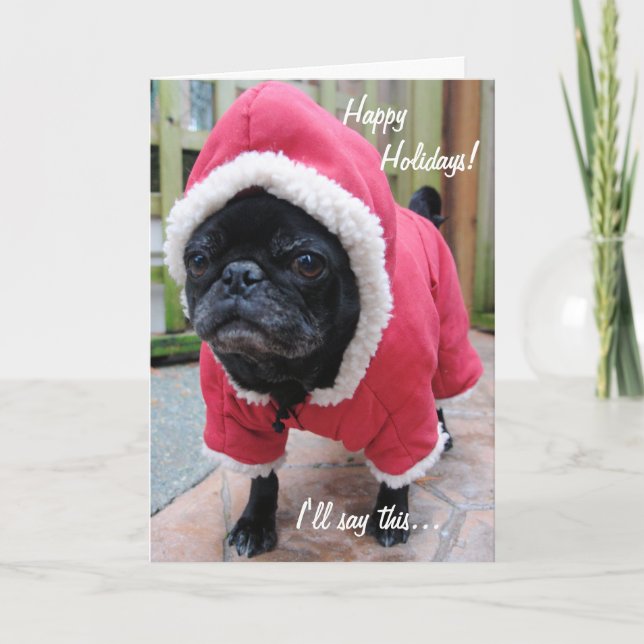 Tarjeta de saludo de los Navidades de Moody Pug (Anverso)