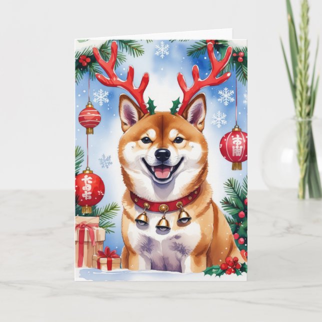 Tarjeta de saludo de los Navidades de perro de Inu (Anverso)