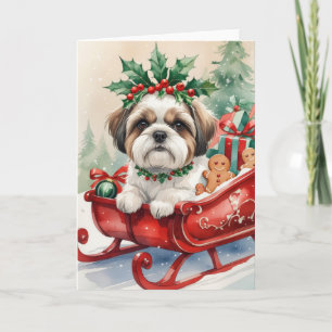 Tarjeta de saludo de los Navidades de perro de Shi