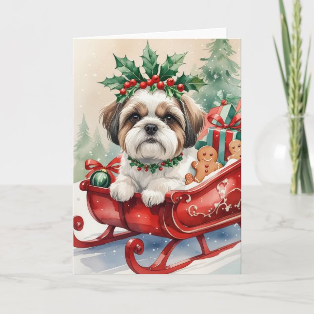 Tarjeta de saludo de los Navidades de perro de Shi (Anverso)
