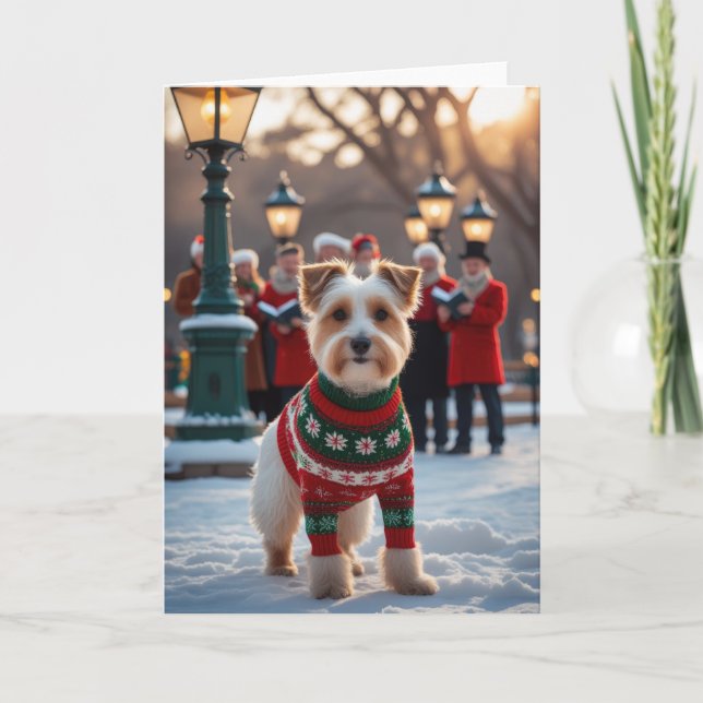 Tarjeta de saludo de los Navidades de perro del te (Anverso)