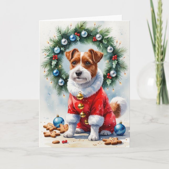 Tarjeta de saludo de los Navidades de perro del te (Anverso)