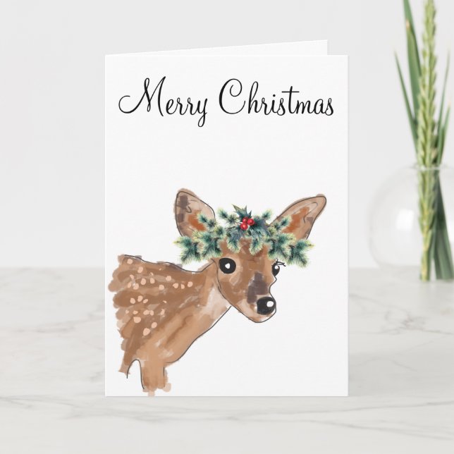 Tarjeta de saludo de los Navidades del venado Fawn (Anverso)