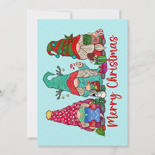 Tarjeta de saludo de los Navidades Gnomes Trio (Anverso)