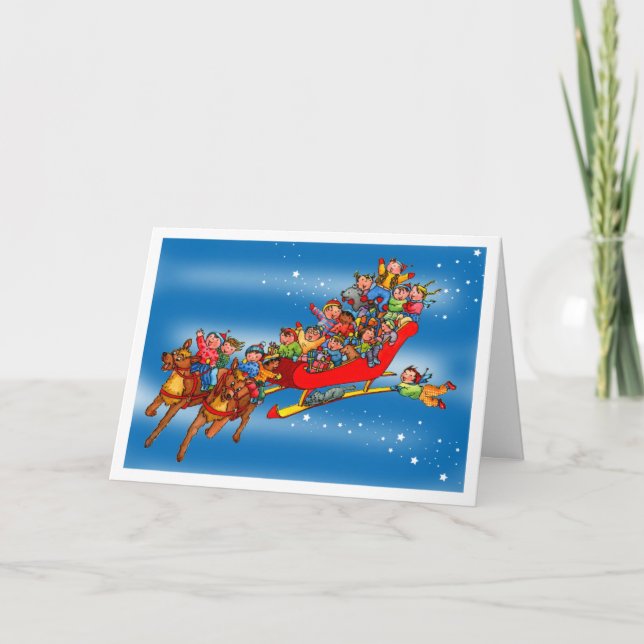 Tarjeta de saludo de los navidades Reindeers Sleig (Anverso)