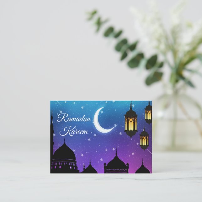Tarjeta De Saludo De Luminosa Luna Y Luz Eid Mubar (Anverso de pie)