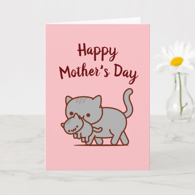 Tarjeta de saludo de mamá de gato: Feliz día de la (Planta pequeña)