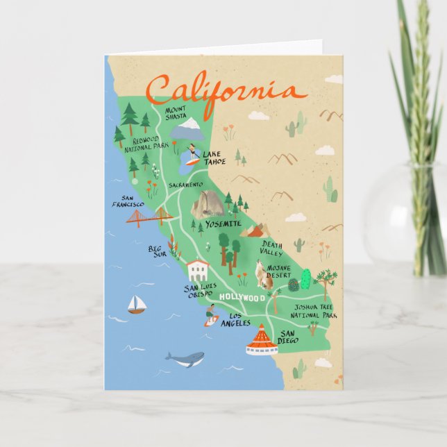 Tarjeta de saludo de mapa de California (Anverso)