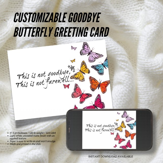 Tarjeta de saludo de mariposa de Adiós personaliza ( The Butterfly Studio
Customizable Goodbye Butterfly Greeting Card)