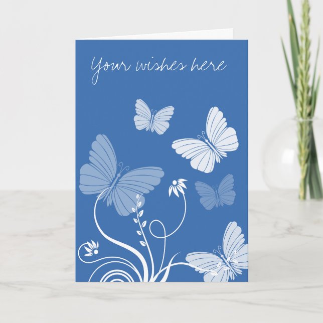 Tarjeta de saludo de mariposas azul oscuro (Anverso)