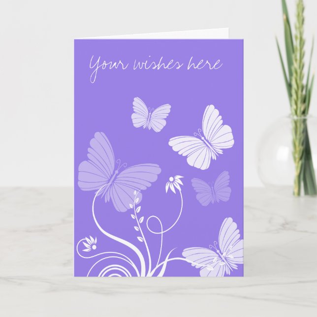 Tarjeta de saludo de mariposas púrpura (Anverso)