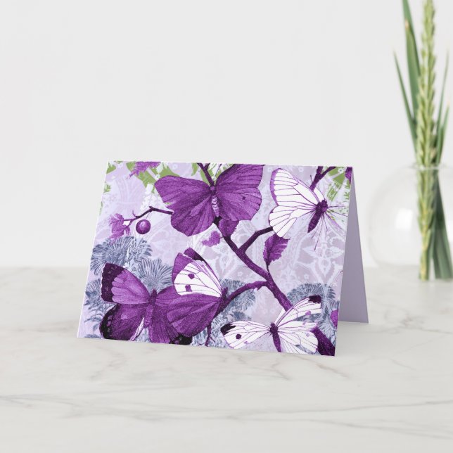 Tarjeta de saludo de mariposas púrpura (Anverso)