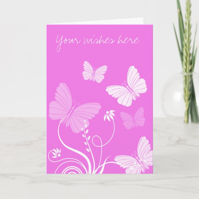 Tarjeta de saludo de mariposas rosadas (Anverso)