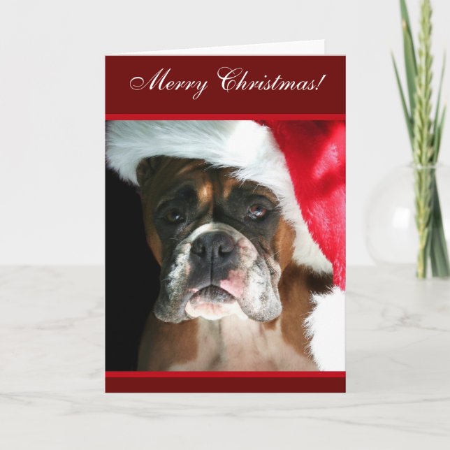 Tarjeta de saludo de Marzo Christmas Boxer Dog (Anverso)