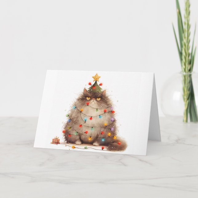 Tarjeta de saludo de Meowy Navidades Tanglage Cat  (Anverso)