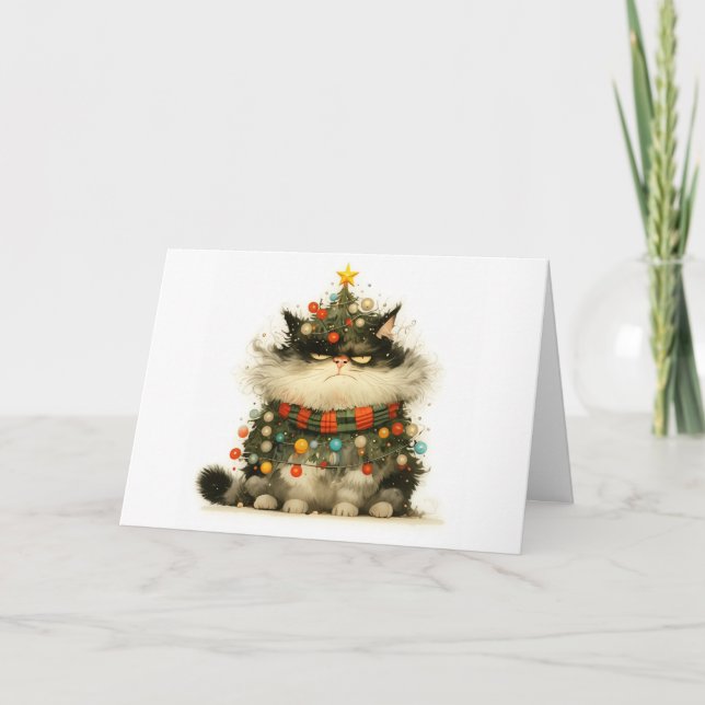 Tarjeta de saludo de Meowy Navidades Tanglage Cat  (Anverso)