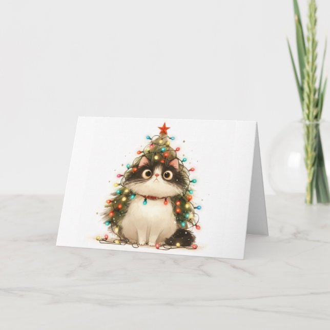 Tarjeta de saludo de Meowy Navidades Tanglage Cat  (Anverso)
