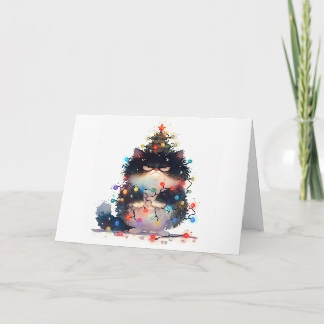 Tarjeta de saludo de Meowy Navidades Tanglage Cat  (Anverso)