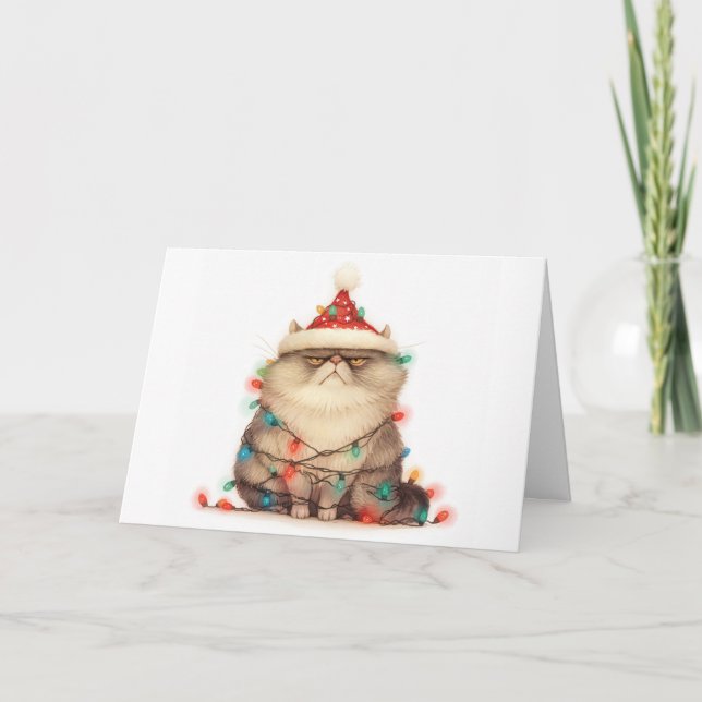 Tarjeta de saludo de Meowy Navidades Tanglage Cat  (Anverso)
