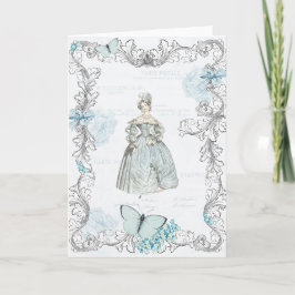 Tarjeta de saludo de moda del siglo XIX en azul