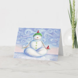 Tarjeta de saludo de muñeco de nieve de yoga por d