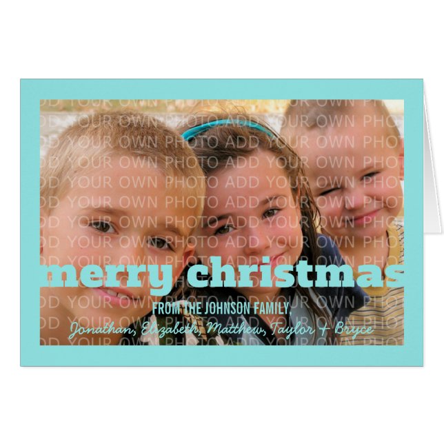Tarjeta de saludo de Navidad Aqua Typography Merry (Anverso (Horizontal))