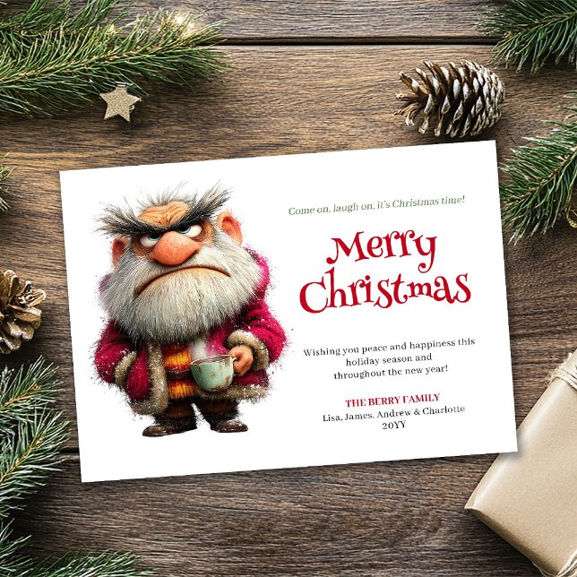 Tarjeta de saludo de Navidad editable Claus peculi (Trending quirky Claus editable Christmas greeting)