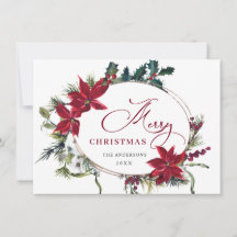 Tarjeta de saludo de Navidad elegante con poinsett