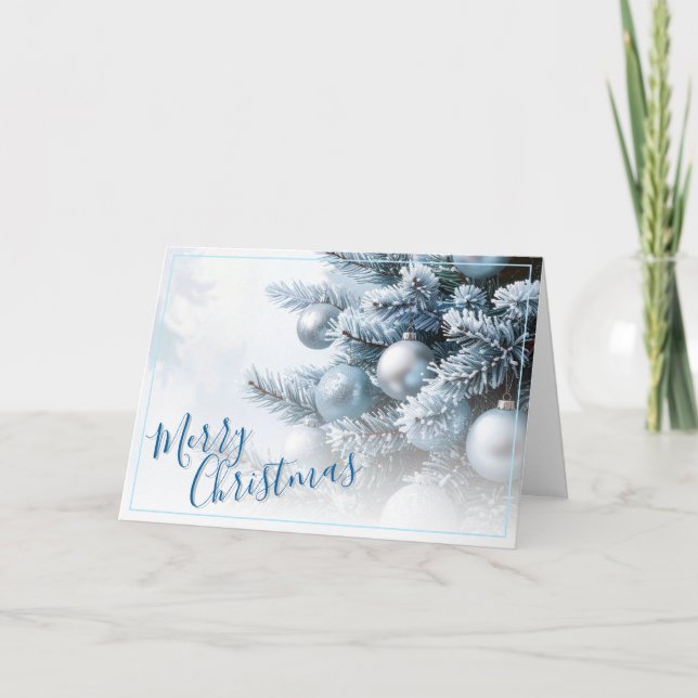 Tarjeta de saludo de Navidad Frosted Pine Merry (Anverso)