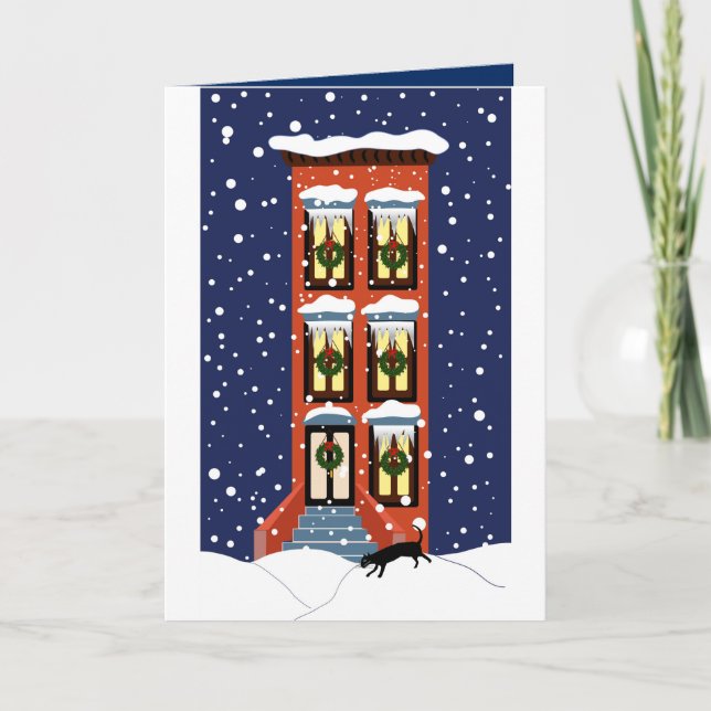 Tarjeta de saludo de Navidades Brownstone (Anverso)