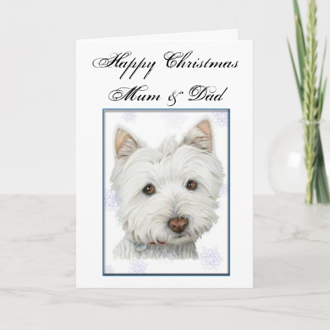 Tarjeta de saludo de navidades con Perro Westie Cu (Anverso)