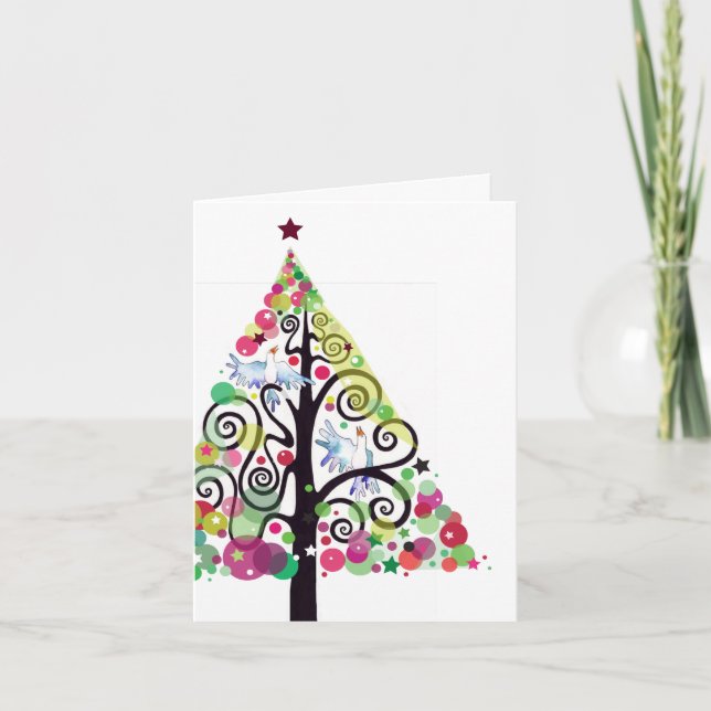 Tarjeta de saludo de Navidades de acuarela de Aves (Anverso)