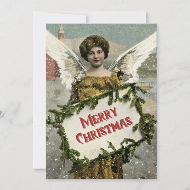 Tarjeta de saludo de Navidades de ángel de época (Anverso)