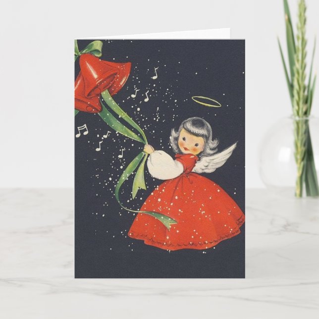 Tarjeta de saludo de Navidades de ángel de época (Anverso)