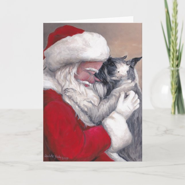 Tarjeta de saludo de Navidades de arte Schnauzer S (Anverso)